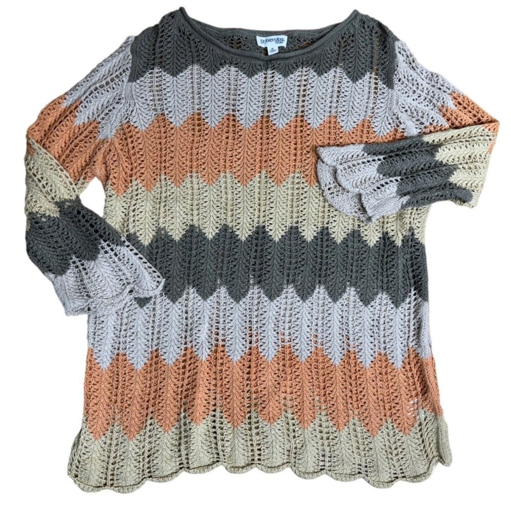 St. Johns Bay Womens XL Multicolor Chevron Knit Sweater XL Ramie & Cotton